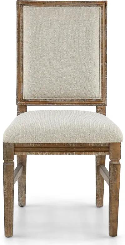 Interlude II Weathered Pine Square Back Upholstered Dining Chair