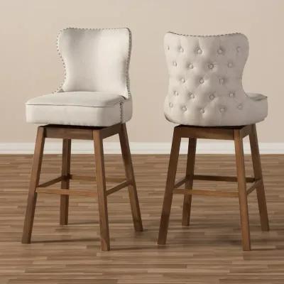 Gradisca Taupe Upholstered Swivel Bar Stools - Set of 2