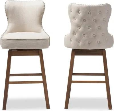 Gradisca Taupe Upholstered Swivel Bar Stools - Set of 2