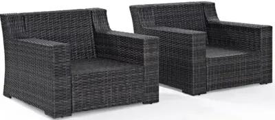 Beaufort Blue Mist and Wicker Patio Armchairs, Set of 2