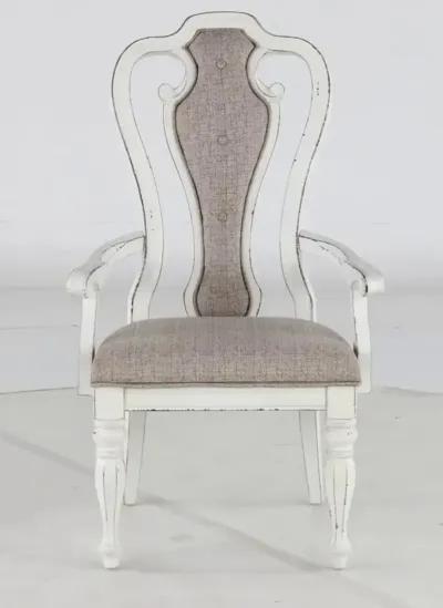 Magnolia Manor Antique White Upholstered Dining Arm Chair