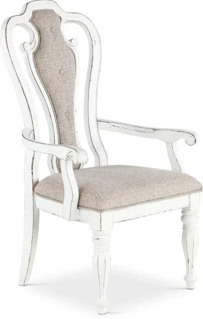 Magnolia Manor Antique White Upholstered Dining Arm Chair