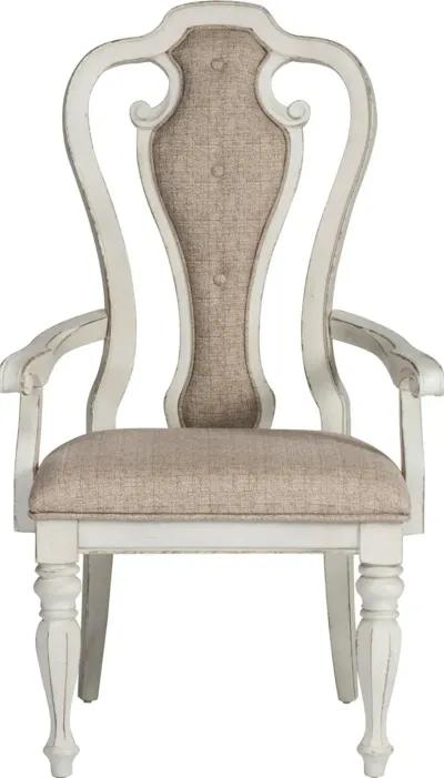 Magnolia Manor Antique White Upholstered Dining Arm Chair