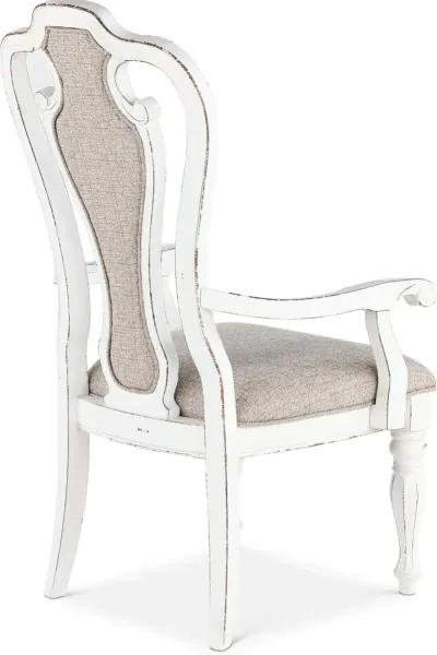 Magnolia Manor Antique White Upholstered Dining Arm Chair