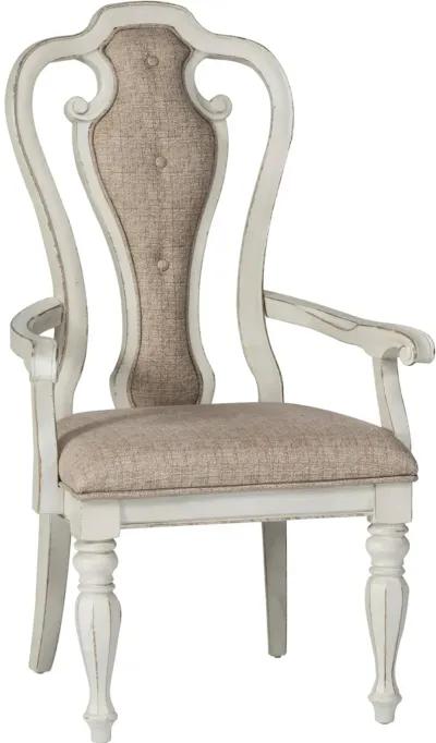 Magnolia Manor Antique White Upholstered Dining Arm Chair