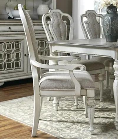 Magnolia Manor Antique White Upholstered Dining Arm Chair