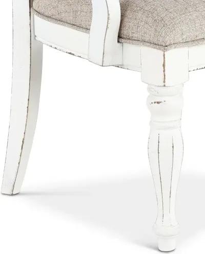 Magnolia Manor Antique White Upholstered Dining Arm Chair