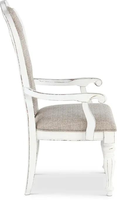 Magnolia Manor Antique White Upholstered Dining Arm Chair