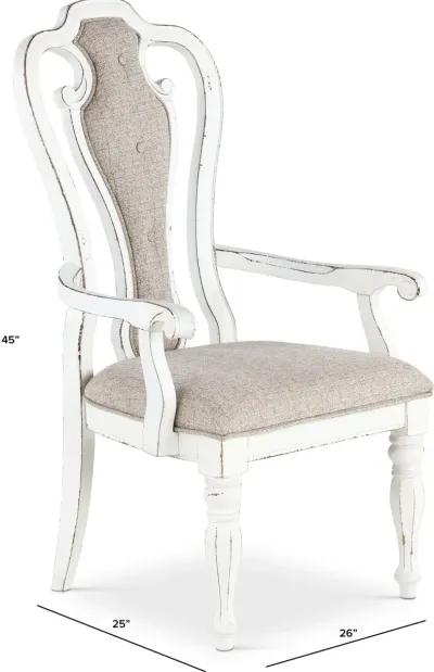 Magnolia Manor Antique White Upholstered Dining Arm Chair