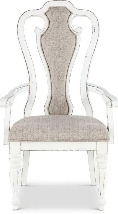 Magnolia Manor Antique White Upholstered Dining Arm Chair