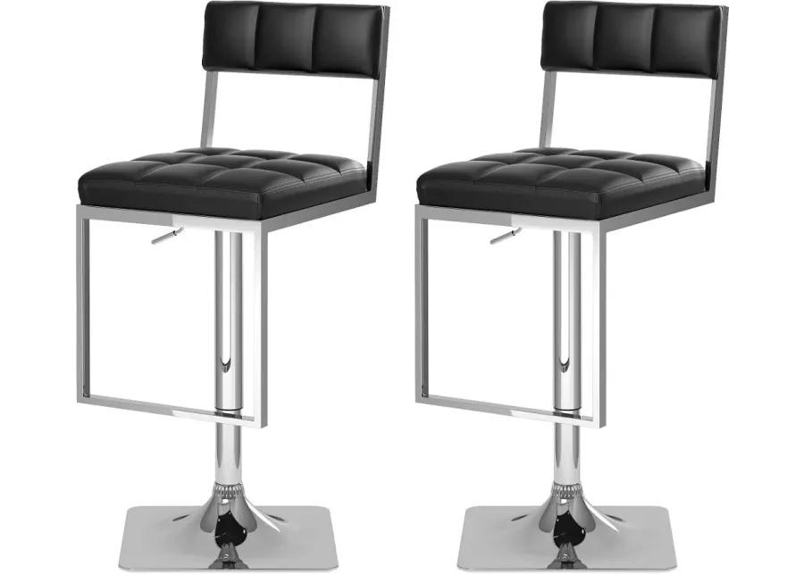 Chez Black and Chrome Adjustable Bar Stool, Set of 2