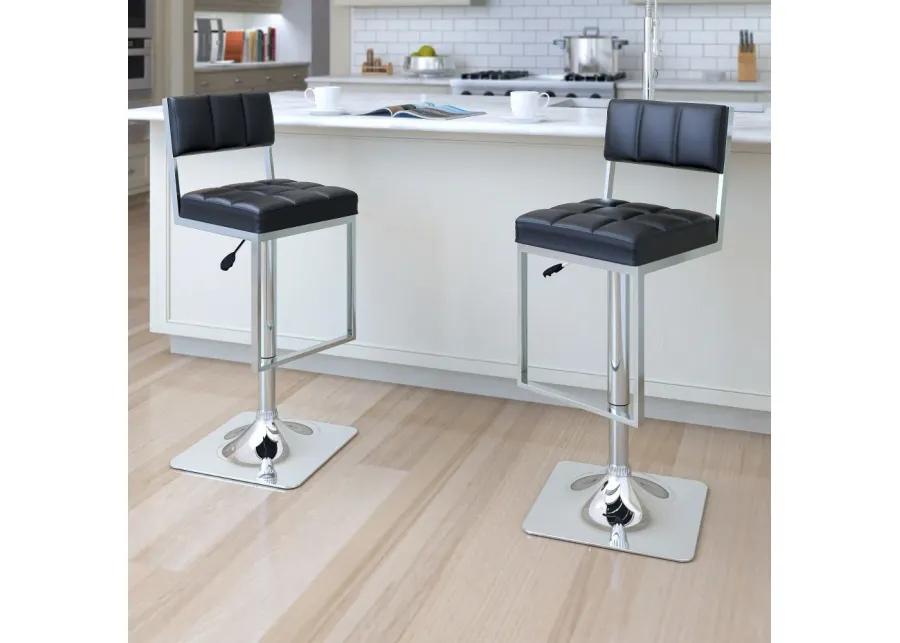 Chez Black and Chrome Adjustable Bar Stool, Set of 2