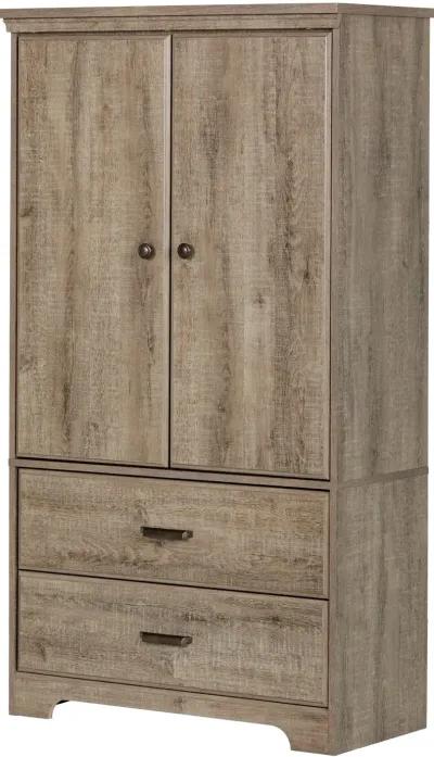 Versa Weathered Oak Two-Door Armoire with Drawers - South Shore