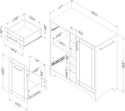 Vietti Gray Bar Cabinet with Bottle and Glass Storage - South Shore