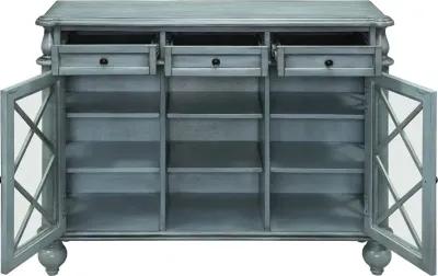 Burnished Blue 3 Drawer and 2 Door Open Display Credenza