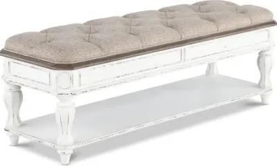 Magnolia Manor Antique White Upholstered Bed Bench