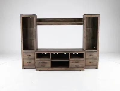 Trinell Natural Brown 4 Piece Rustic Oak Entertainment Center