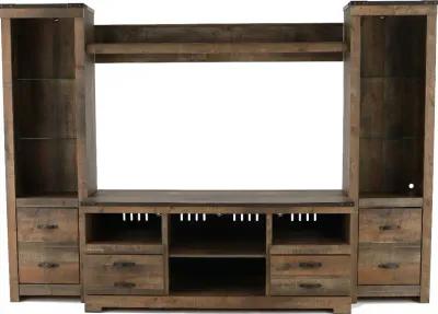 Trinell Natural Brown 4 Piece Rustic Oak Entertainment Center