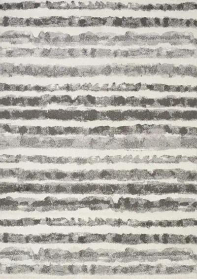 8 x 11 X-Large White and Grey Striped Area Rug - Focus