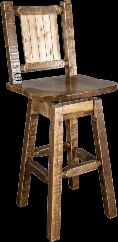 Rustic Swivel Bar Stool with Laser Engraved Elk - Homestead