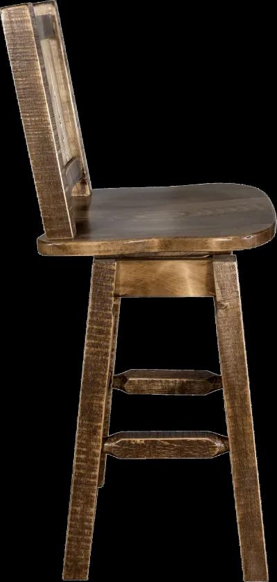 Rustic Swivel Bar Stool with Laser Engraved Elk - Homestead