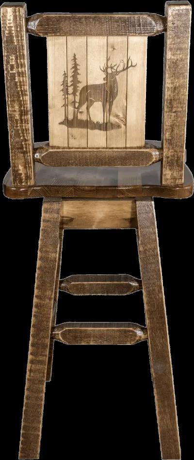 Rustic Swivel Bar Stool with Laser Engraved Elk - Homestead