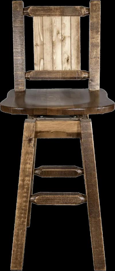 Rustic Swivel Bar Stool with Laser Engraved Elk - Homestead