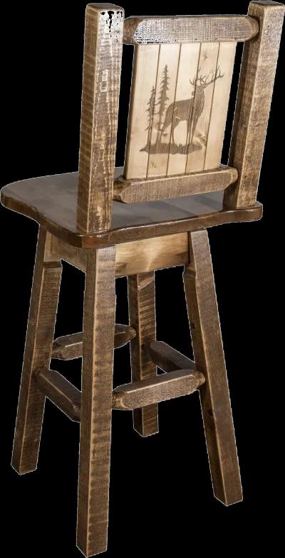 Rustic Swivel Bar Stool with Laser Engraved Elk - Homestead