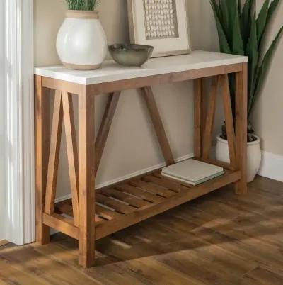 Rustic White Faux-Marble Sofa Table with Walnut Base - Walker Edison