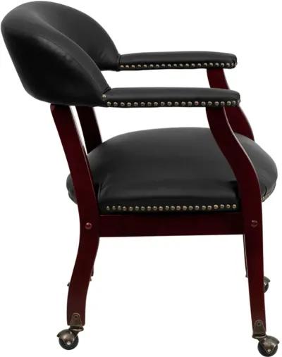 Black Leather Accent Chair with Casters