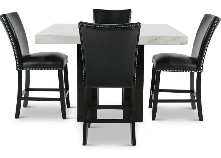 Camila Marble and Black 5 Piece Counter Height Dining Set