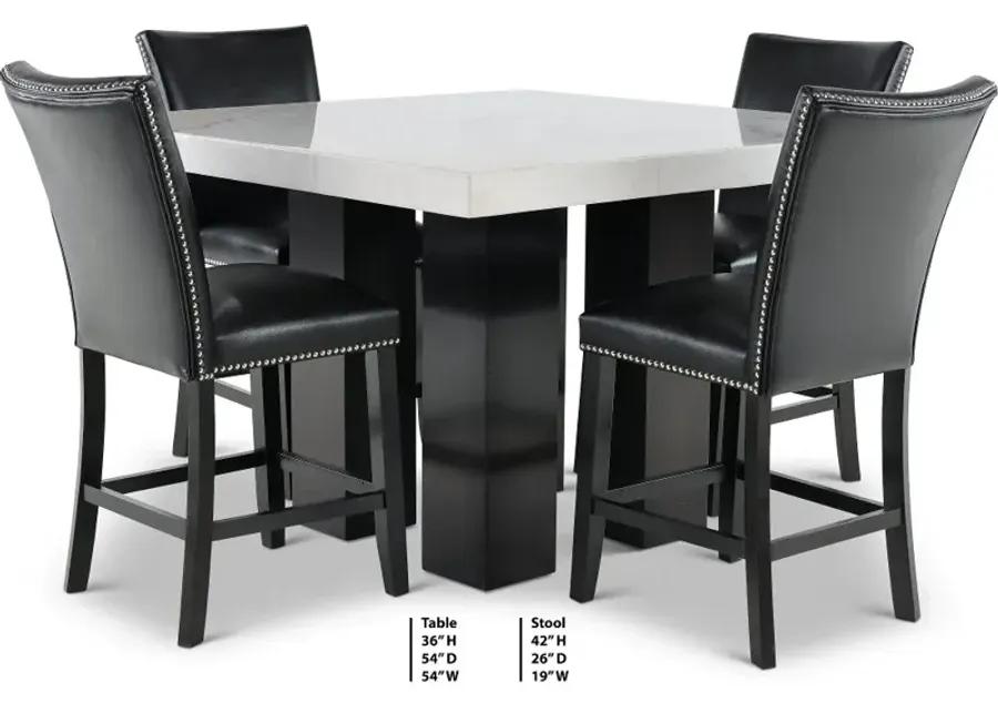 Camila Marble and Black 5 Piece Counter Height Dining Set