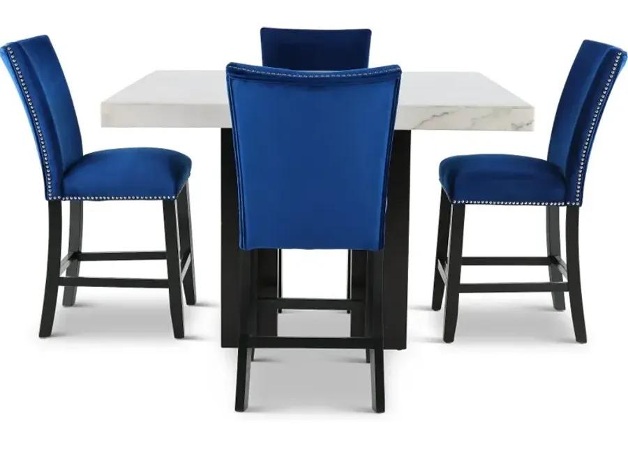 Camila Marble and Blue 5 Piece Counter Height Dining Set