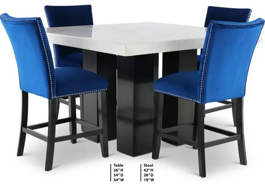 Camila Marble and Blue 5 Piece Counter Height Dining Set