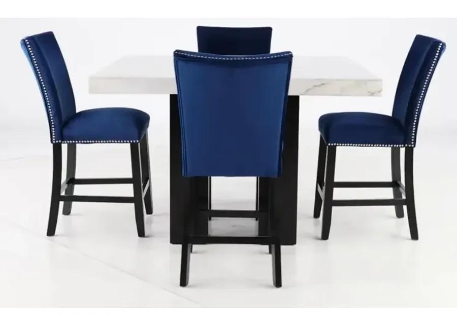 Camila Marble and Blue 5 Piece Counter Height Dining Set