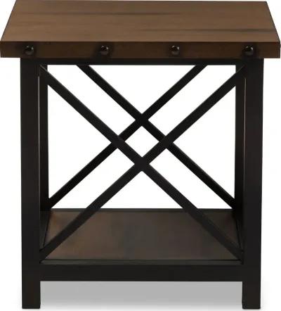 Textured Industrial Black and Brown End Table - Herzen