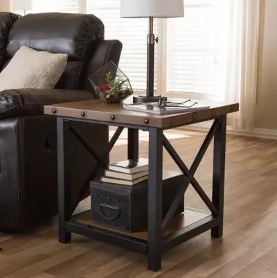 Textured Industrial Black and Brown End Table - Herzen