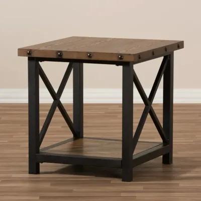 Textured Industrial Black and Brown End Table - Herzen