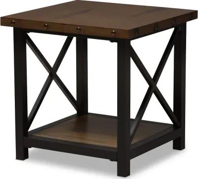 Textured Industrial Black and Brown End Table - Herzen