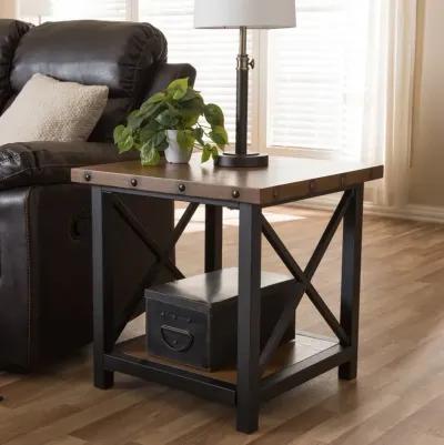 Textured Industrial Black and Brown End Table - Herzen