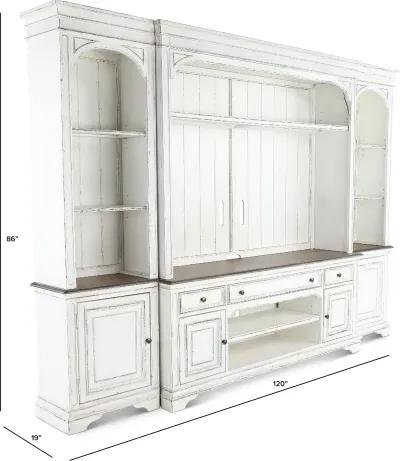 Magnolia Manor Antique White 4 Piece Entertainment Center