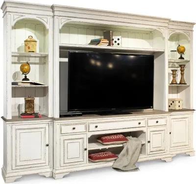 Magnolia Manor Antique White 4 Piece Entertainment Center