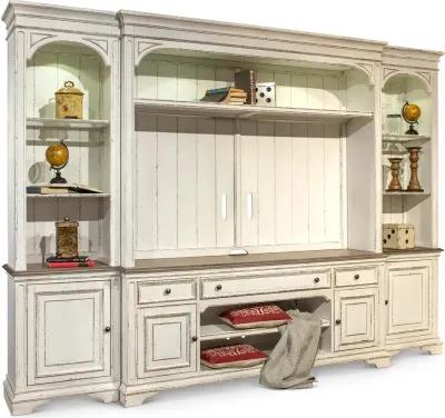 Magnolia Manor Antique White 4 Piece Entertainment Center