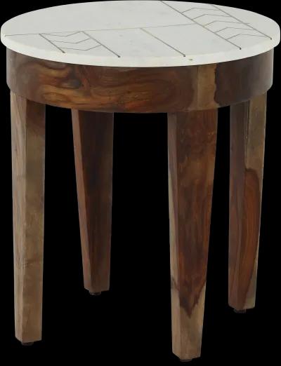 Marmoreal Brown and White Marble End Table