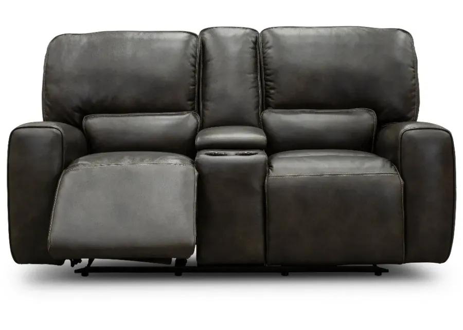 Madrid Charcoal Gray Leather-Match Power Reclining Loveseat with...