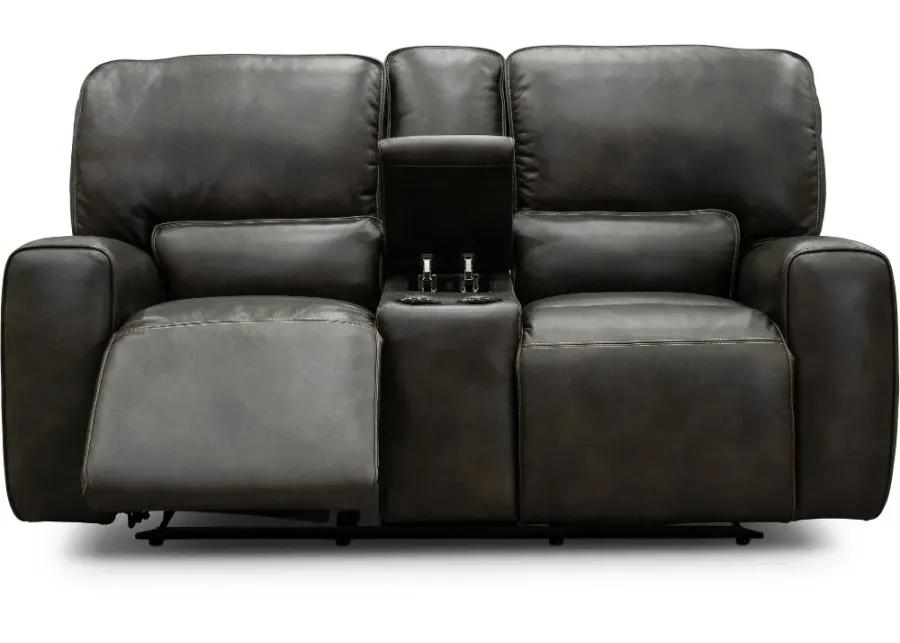 Madrid Charcoal Gray Leather-Match Power Reclining Loveseat with...