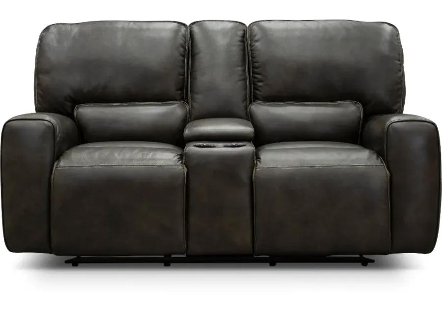 Madrid Charcoal Gray Leather-Match Power Reclining Loveseat with...