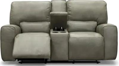 Madrid Gray Leather-Match Power Reclining Loveseat with Console