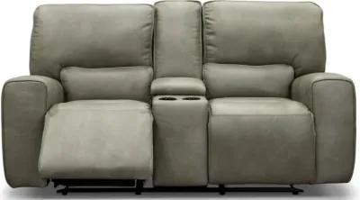 Madrid Gray Leather-Match Power Reclining Loveseat with Console