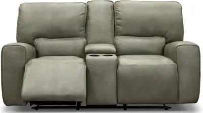 Madrid Gray Leather-Match Power Reclining Loveseat with Console